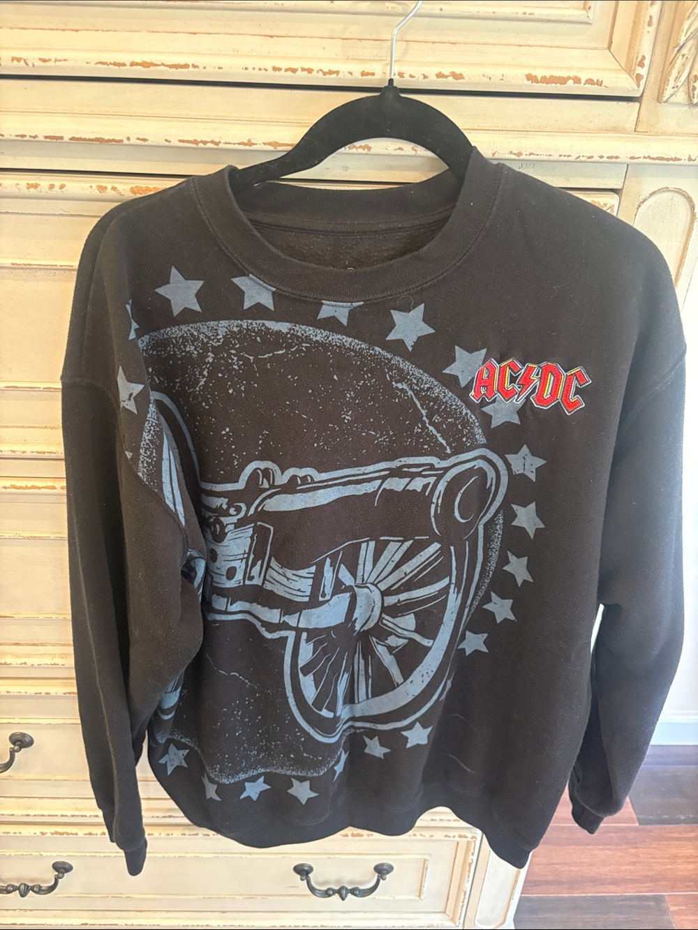 AC/DC Black Crewneck Sweatshirt with Blue Graphic Cannon